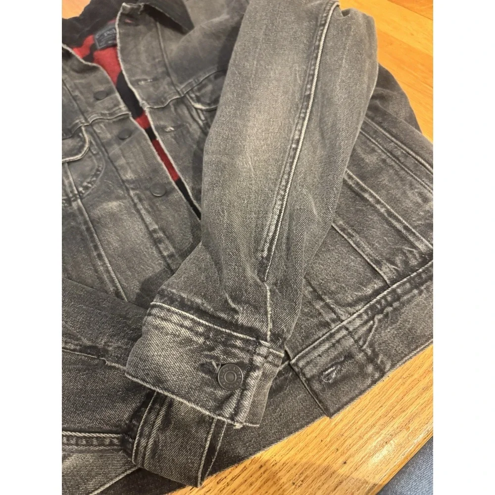 Polo Ralph Lauren Black Denim Trucker Jacket Womens S Buffalo Plaid Lined - Picture 2 of 12